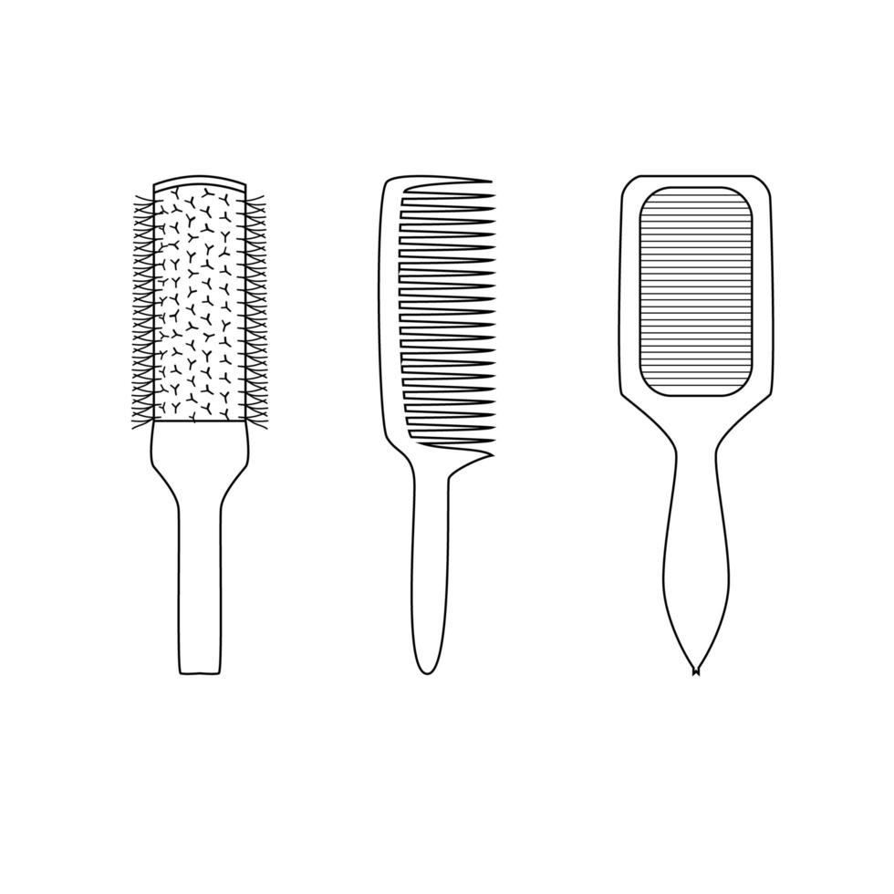 Set with different hair comb and brush. Hairdresser tool outline isoleted icon vector