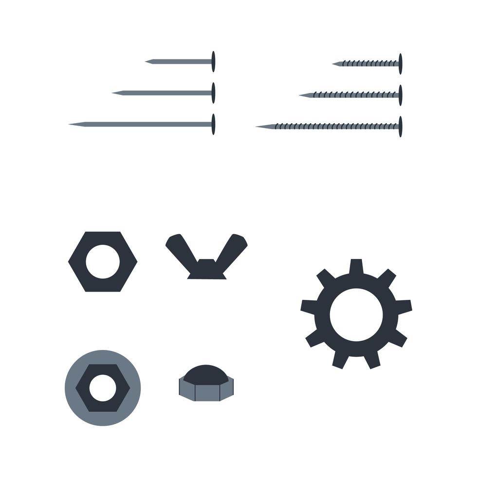 Set with nail,gear and screw socket flat illustration. Electricity, home repair, home renovation concept vector