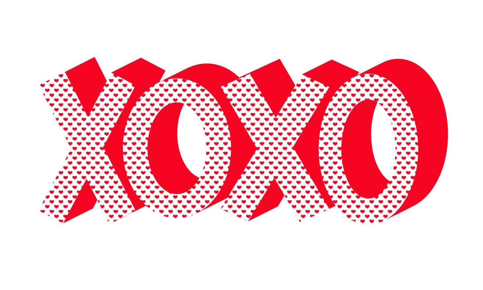 xoxo letras 3d con patrón de corazones. abrazos y besos. diseño tipográfico para st. tarjeta de san valentín, afiche, impresión, pegatina, pancarta. vector