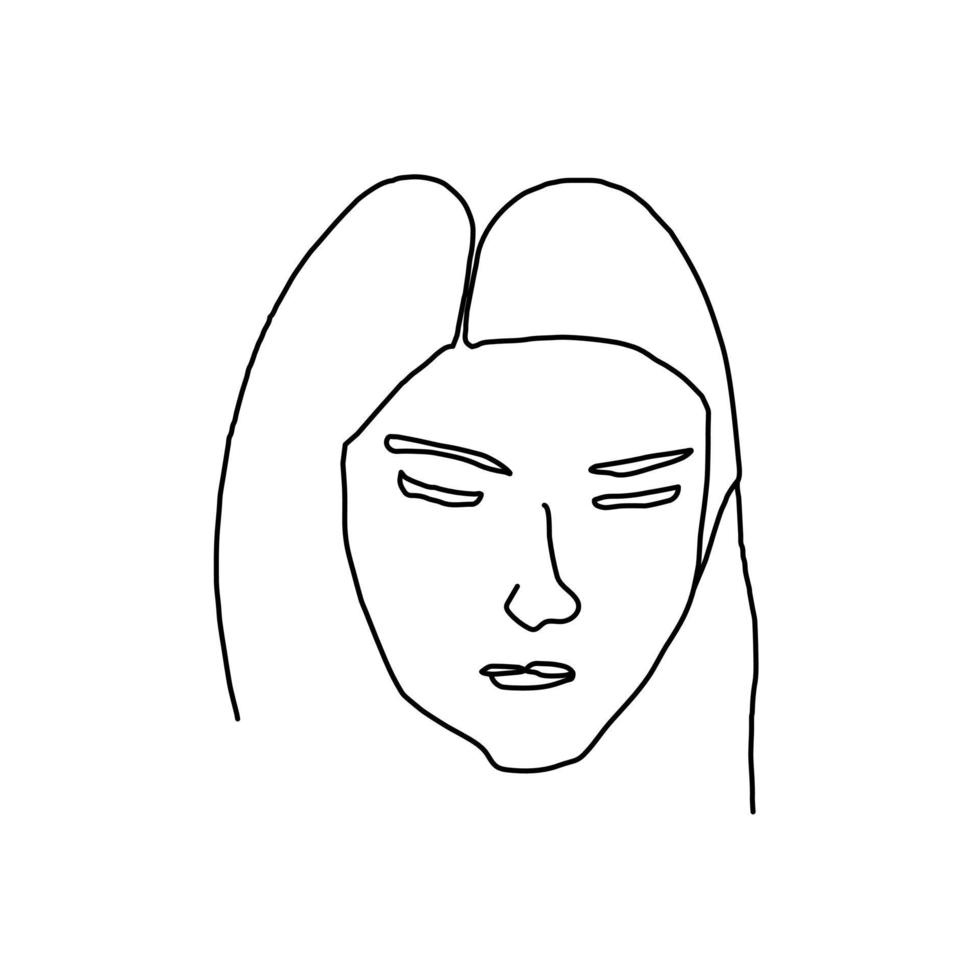 Abstract woman face line drawing. Female sketch portrait. For package, logo, icon, label, print. vector