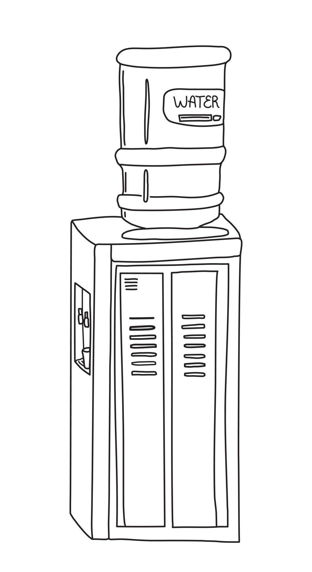 Water cooler hand drawn vector illustration. Office water dispenser