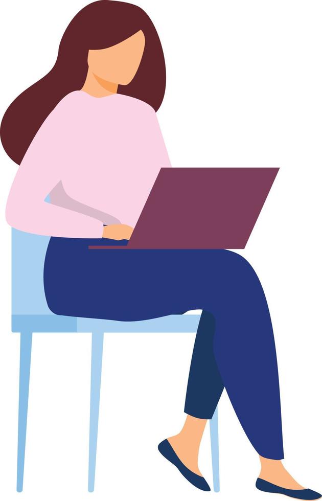 mujer sentada en la computadora portátil vector