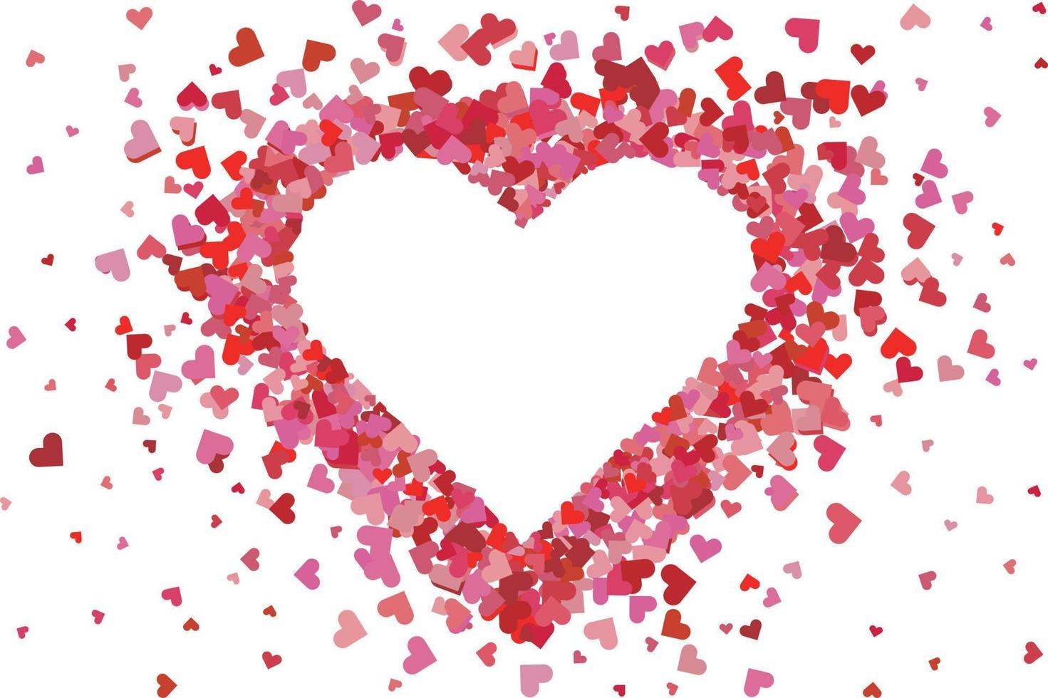 confeti en forma de corazón. marco encantador del día de san valentín feliz, tarjeta de felicitación de aniversario de boda con forma de papel de confeti rojo encantador de fondo de ilustración de corazón. telón de fondo romántico creativo vector