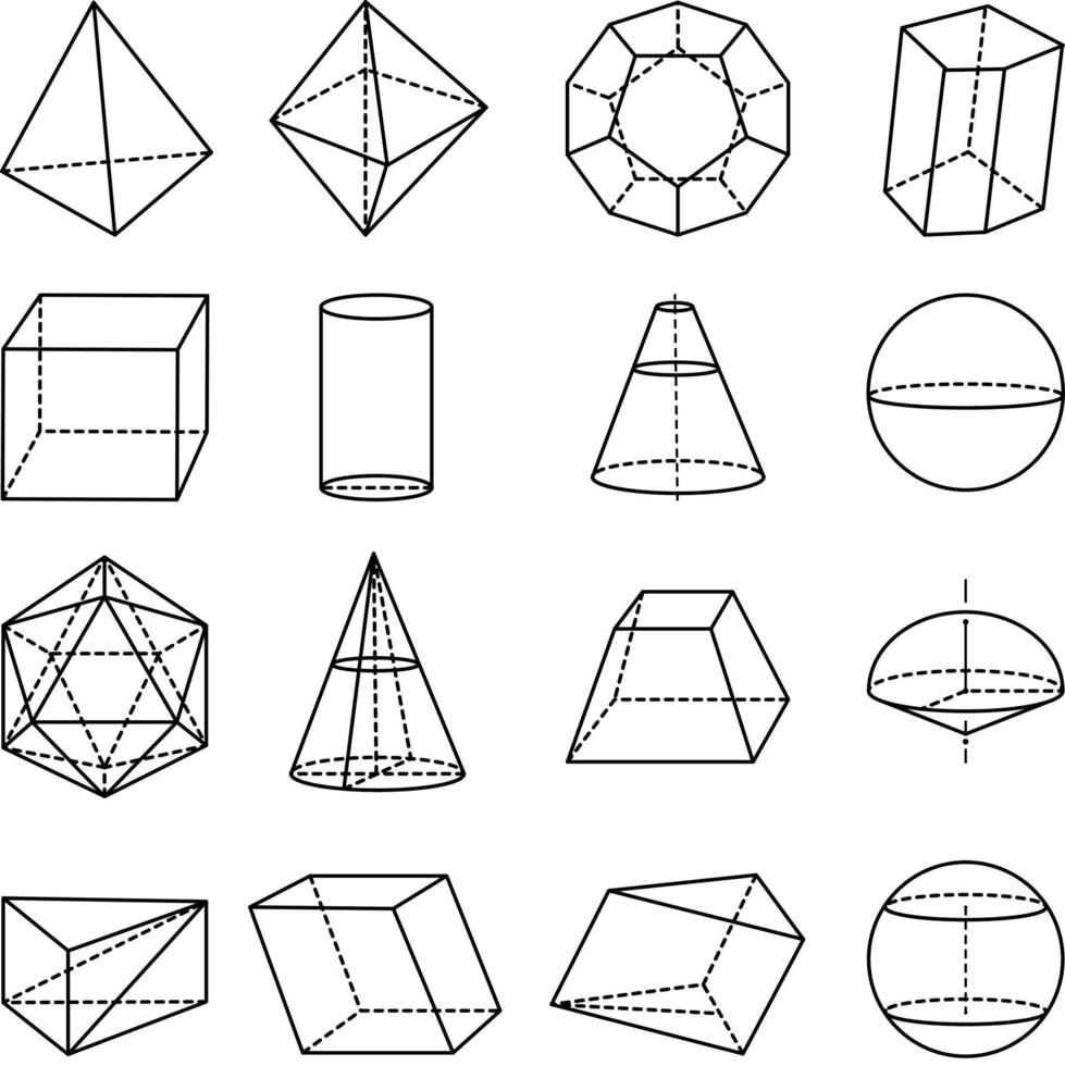 Math picture. Set of geometry shapes 3D icon. Vector illustration. Outline