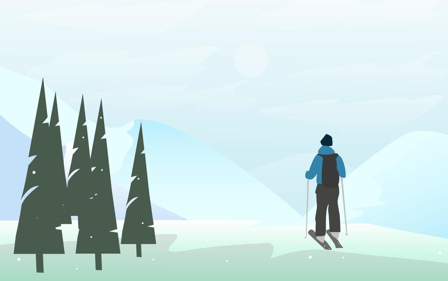 Ski Snow Mountain landscape Flat Illustration vector