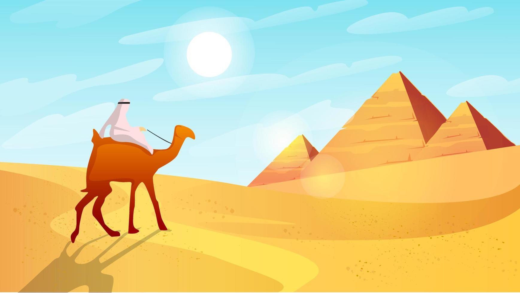 desierto de egipto con ilustración plana de vector de camello.