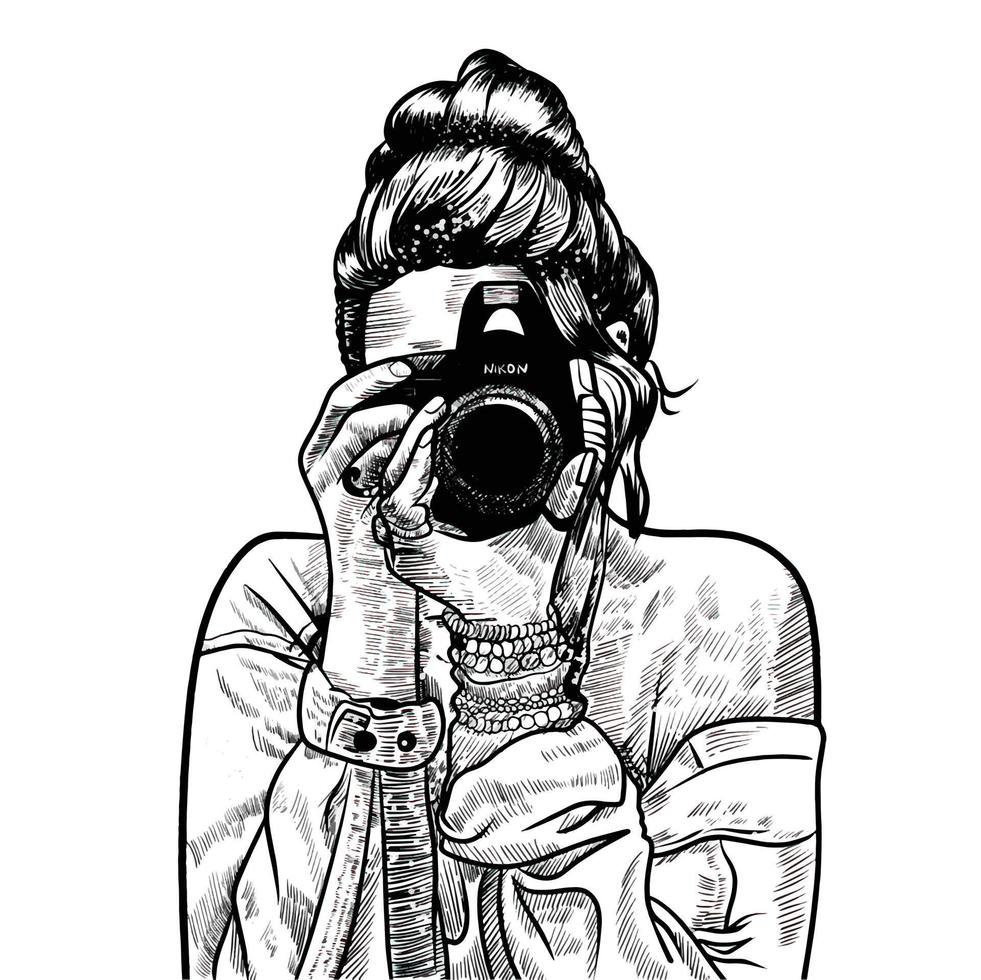 illustration of woman taking photo with camera vector