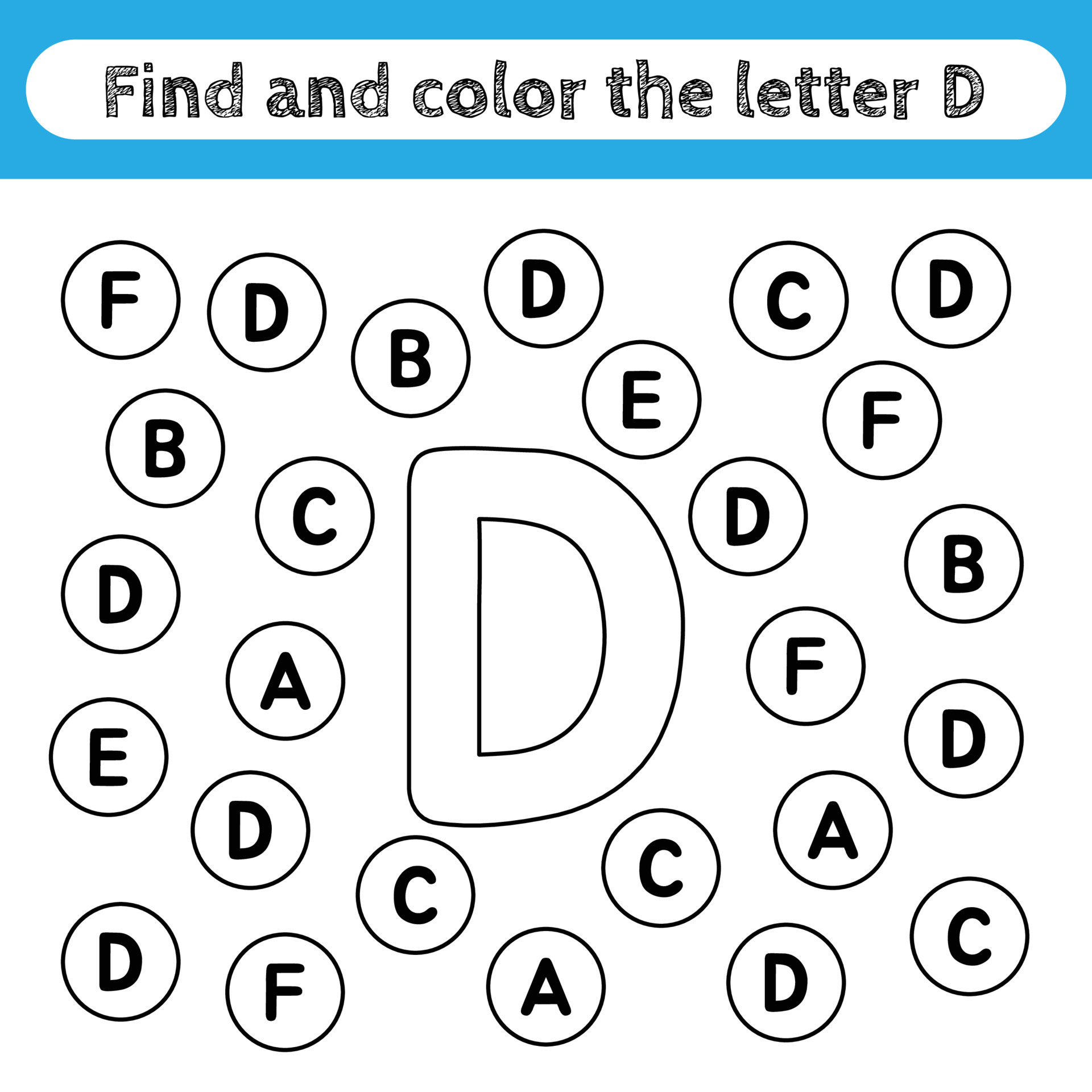 learning worksheets for kids find and color letters educational game to recognize the shape of the alphabet letter d 5096063 vector art at vecteezy