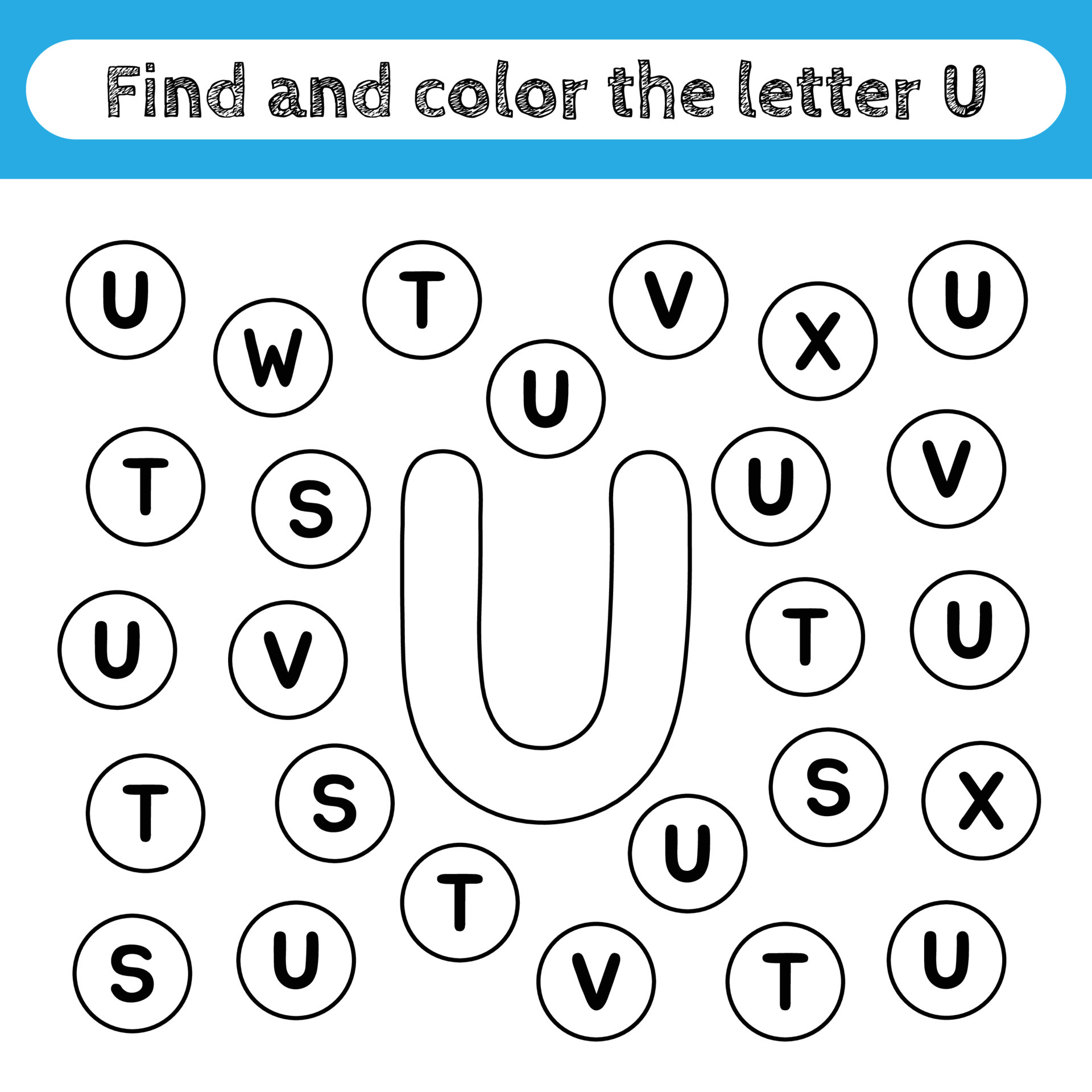 learning worksheets for kids find and color letters educational game to recognize the shape of the alphabet letter u 5096066 vector art at vecteezy