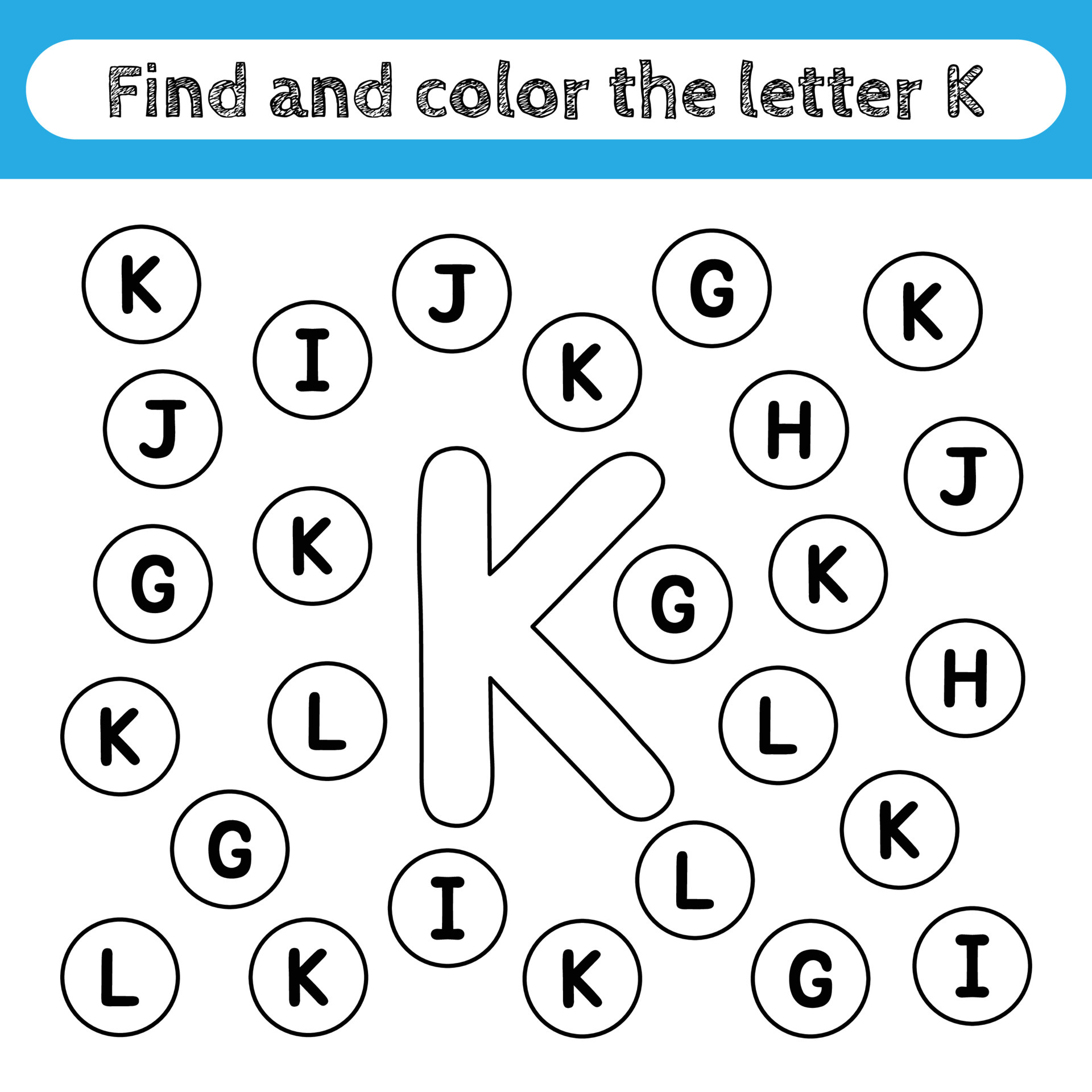 learning worksheets for kids find and color letters educational game to recognize the shape of the alphabet letter k 5096070 vector art at vecteezy