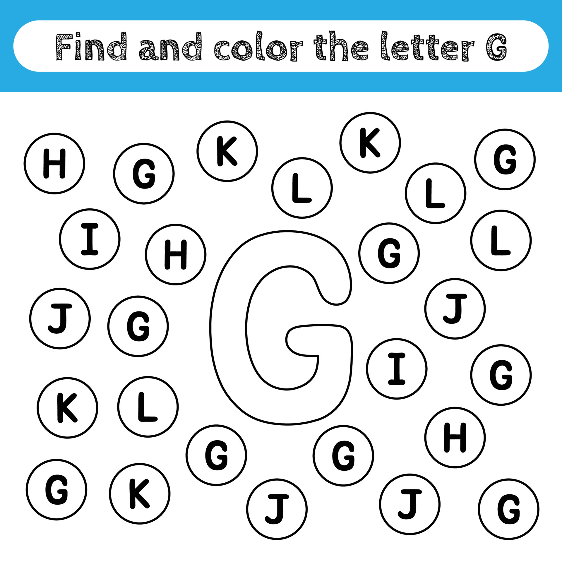 learning worksheets for kids find and color letters educational game to recognize the shape of the alphabet letter g 5096077 vector art at vecteezy