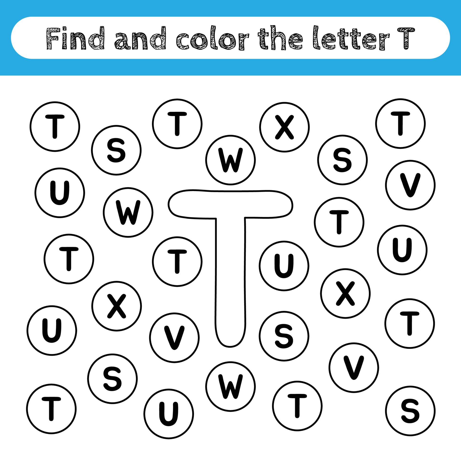 Learning Worksheets For Kids Find And Color Letters Educational Game To Recognize The Shape Of The Alphabet Letter T 5096079 Vector Art At Vecteezy
