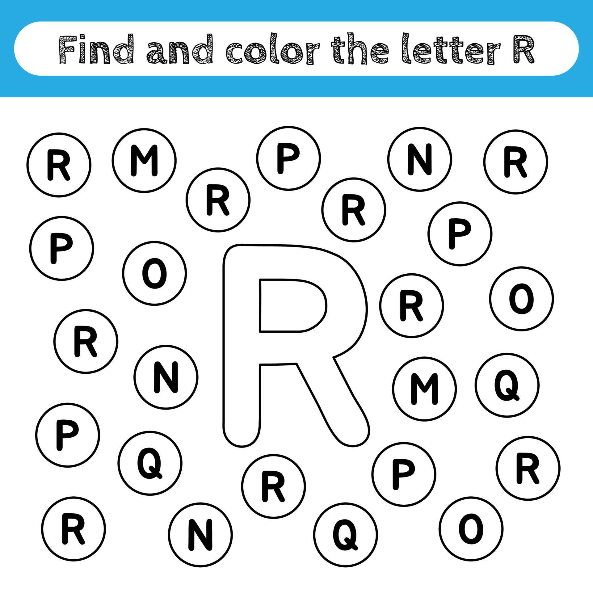 Learning worksheets for kids, find and color letters. Educational game
