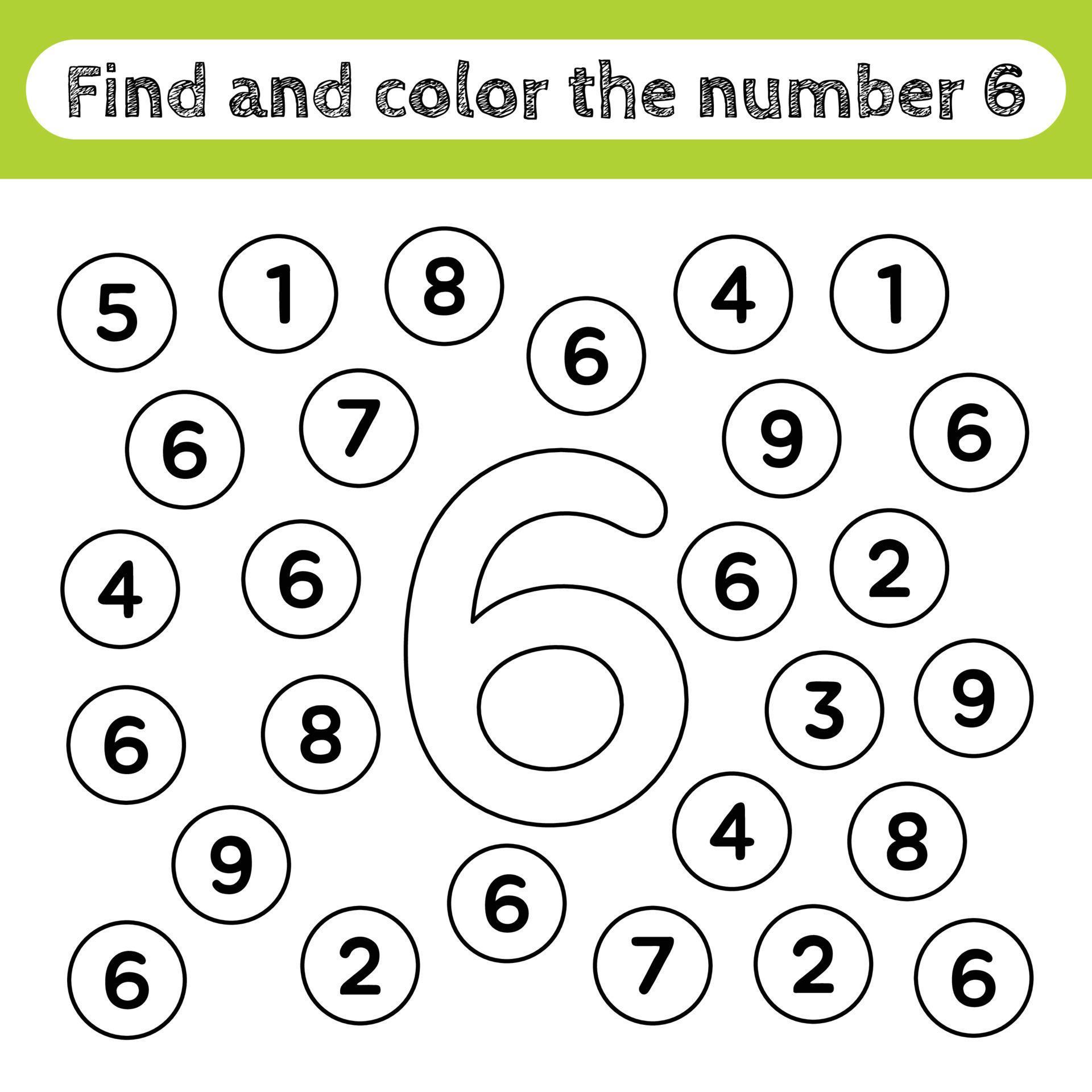 Learning worksheets for kids, find and color numbers. Educational game