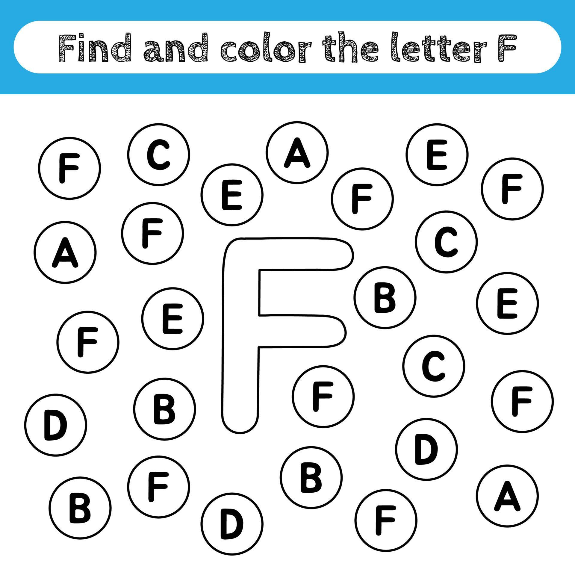 learning worksheets for kids find and color letters educational game to recognize the shape of the alphabet letter f 5096087 vector art at vecteezy