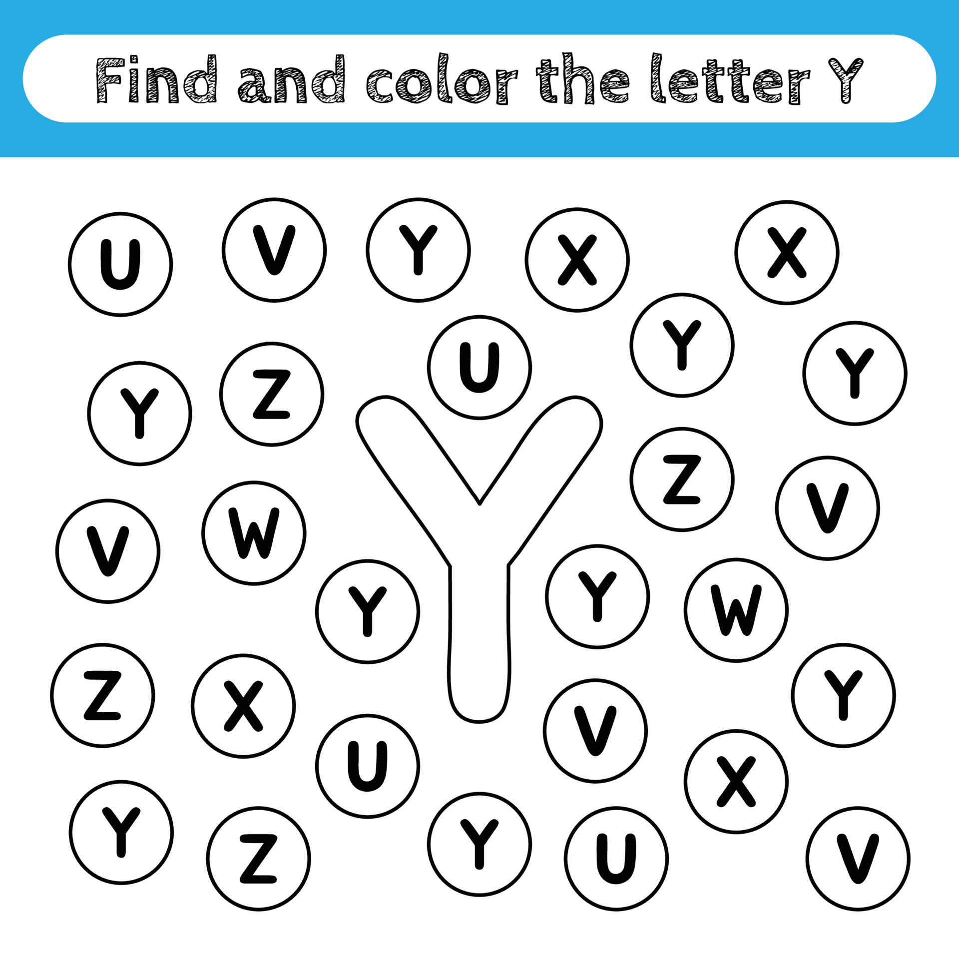 Learning worksheets for kids, find and color letters. Educational