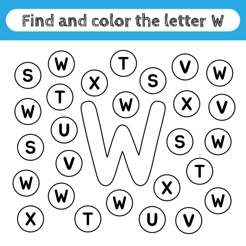 learning worksheets for kids find and color letters educational game to recognize the shape of the alphabet letter w 5096092 vector art at vecteezy