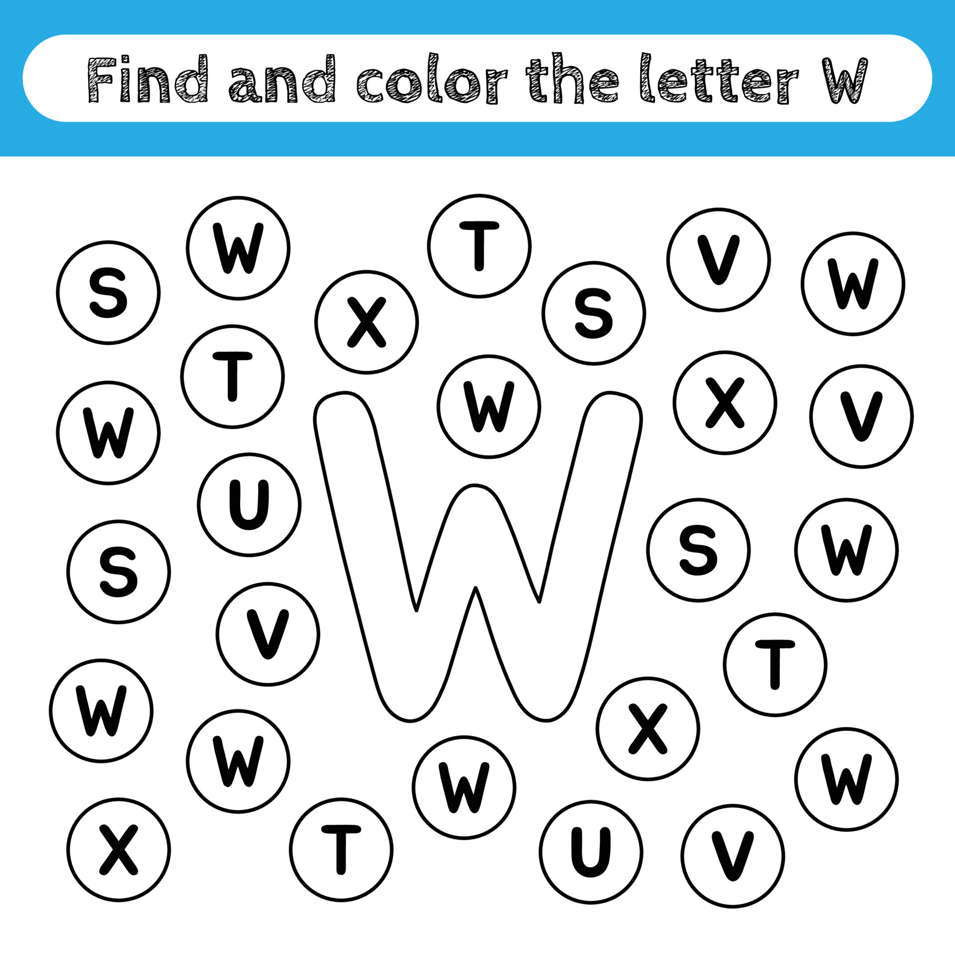 learning worksheets for kids find and color letters educational game to recognize the shape of the alphabet letter w 5096092 vector art at vecteezy