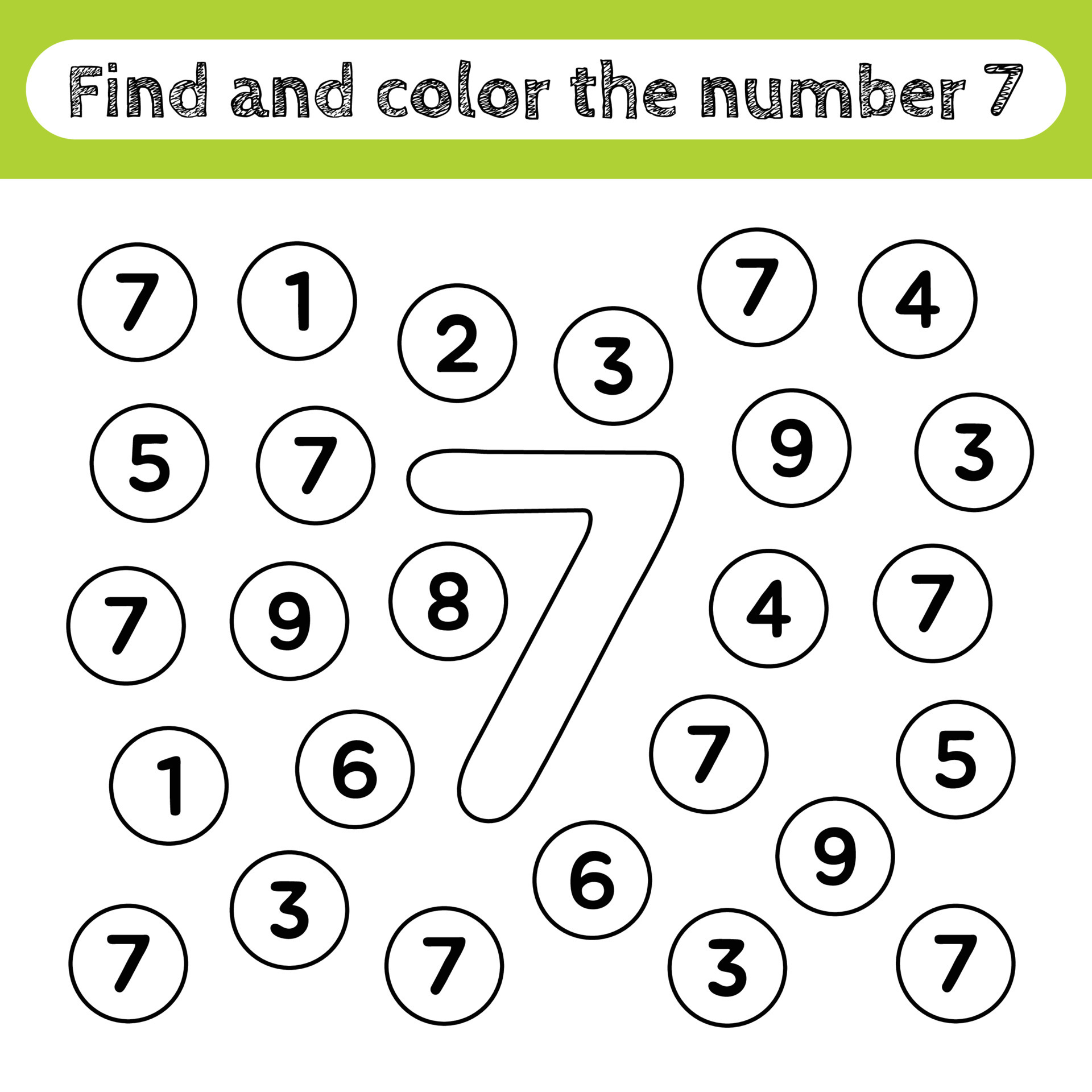 Learning worksheets for kids, find and color numbers. Educational game