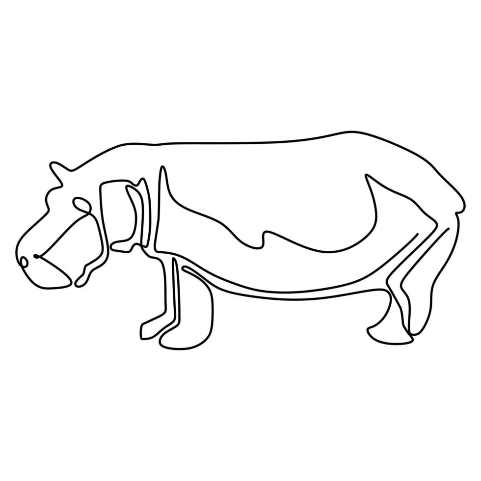 Single continuous line drawing big cute hippopotamus for company logo identity. Huge wild hippo animal mascot concept for national safari zoo vector