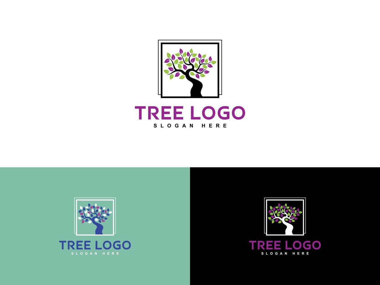 Colorful Garden Logo Vector, Abstract Tree Box Logo Vector Template