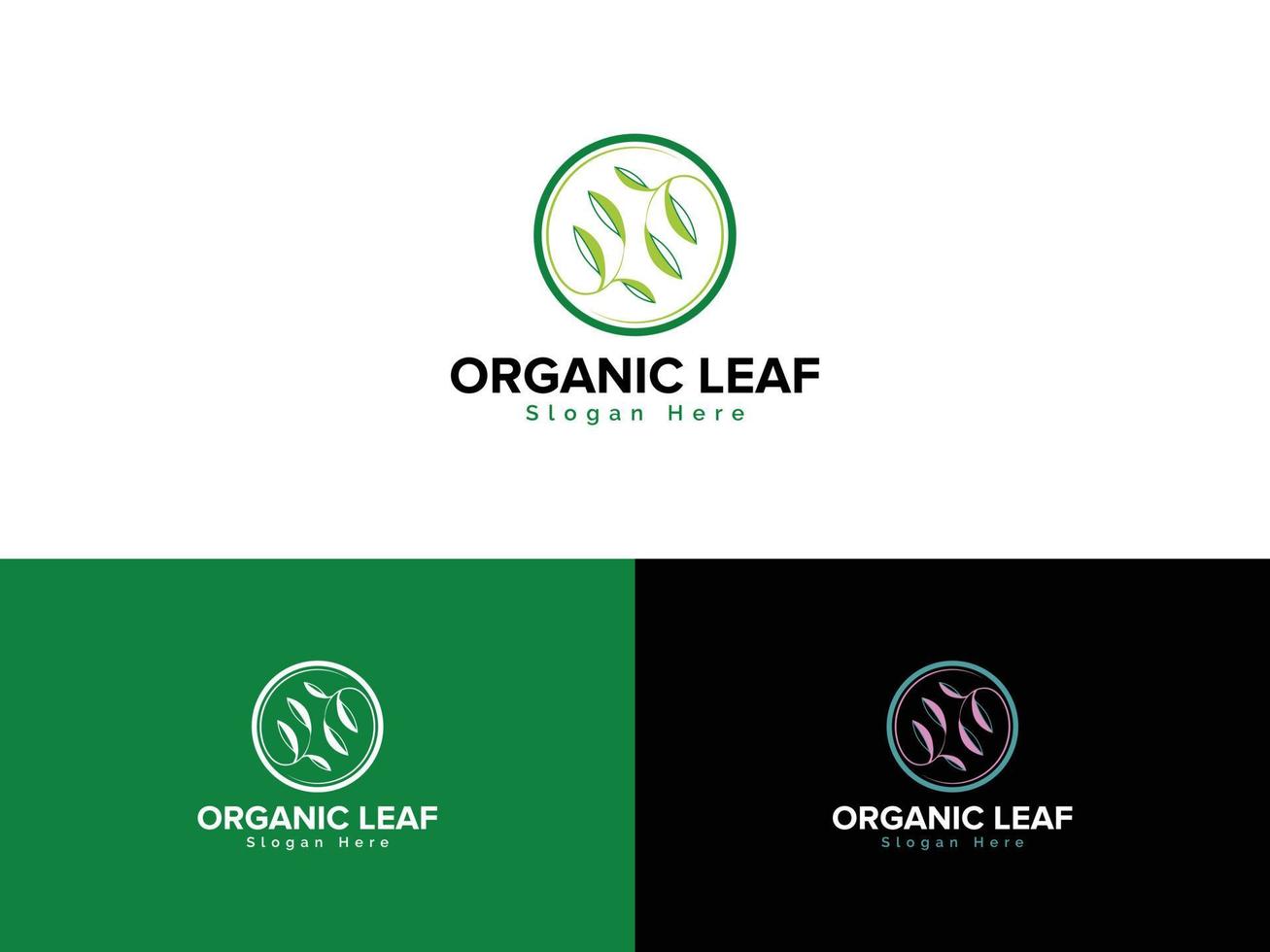 Organic Leaf Logo, Abstract Circle Natural Leaf Logo Vector Template