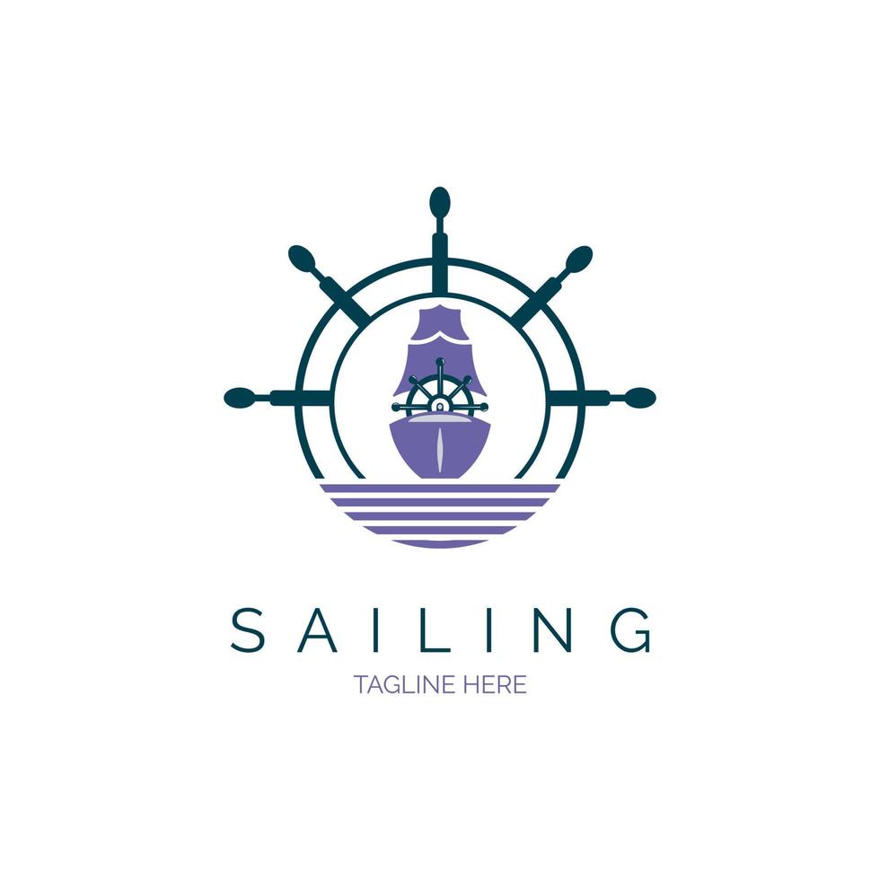 sailboat ship wheel logo icon template design vector for brand or company and other
