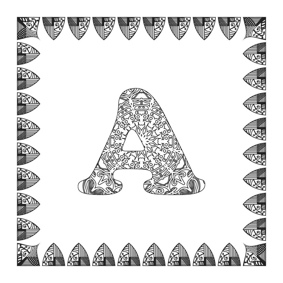 Letter A with Mandala flower. decorative ornament in ethnic oriental style. coloring book page. vector