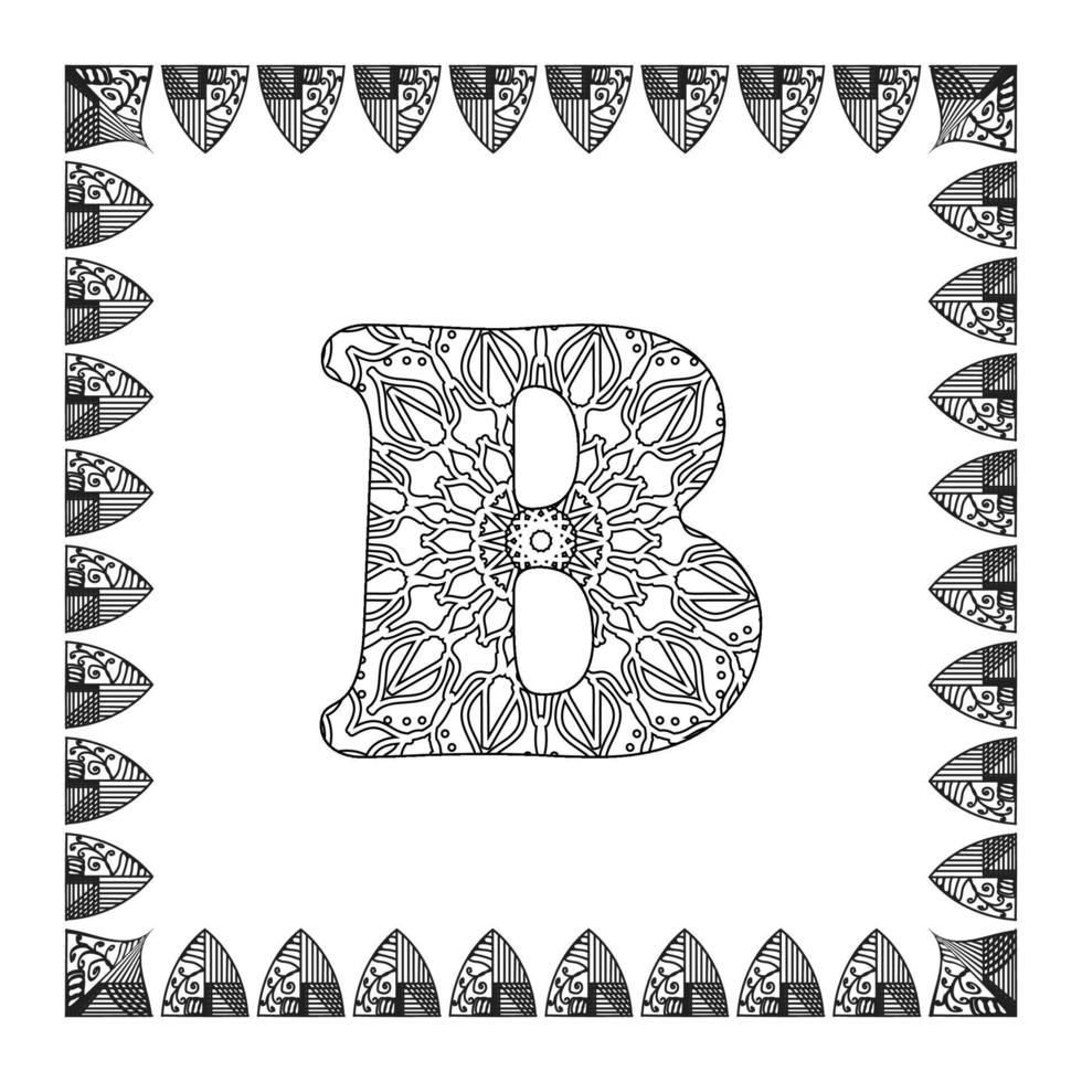 Letter B with Mandala flower. decorative ornament in ethnic oriental style. coloring book page. vector