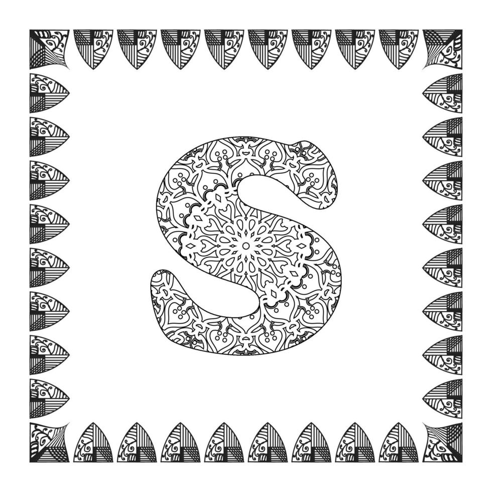 Letter S with Mandala flower. decorative ornament in ethnic oriental style. coloring book page. vector