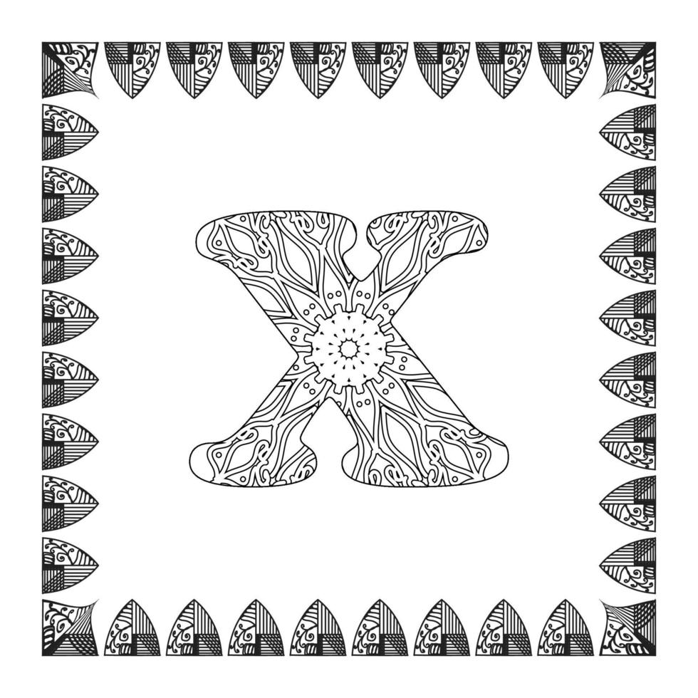 letra x con flor de mandala. ornamento decorativo en estilo étnico oriental. página del libro para colorear. vector