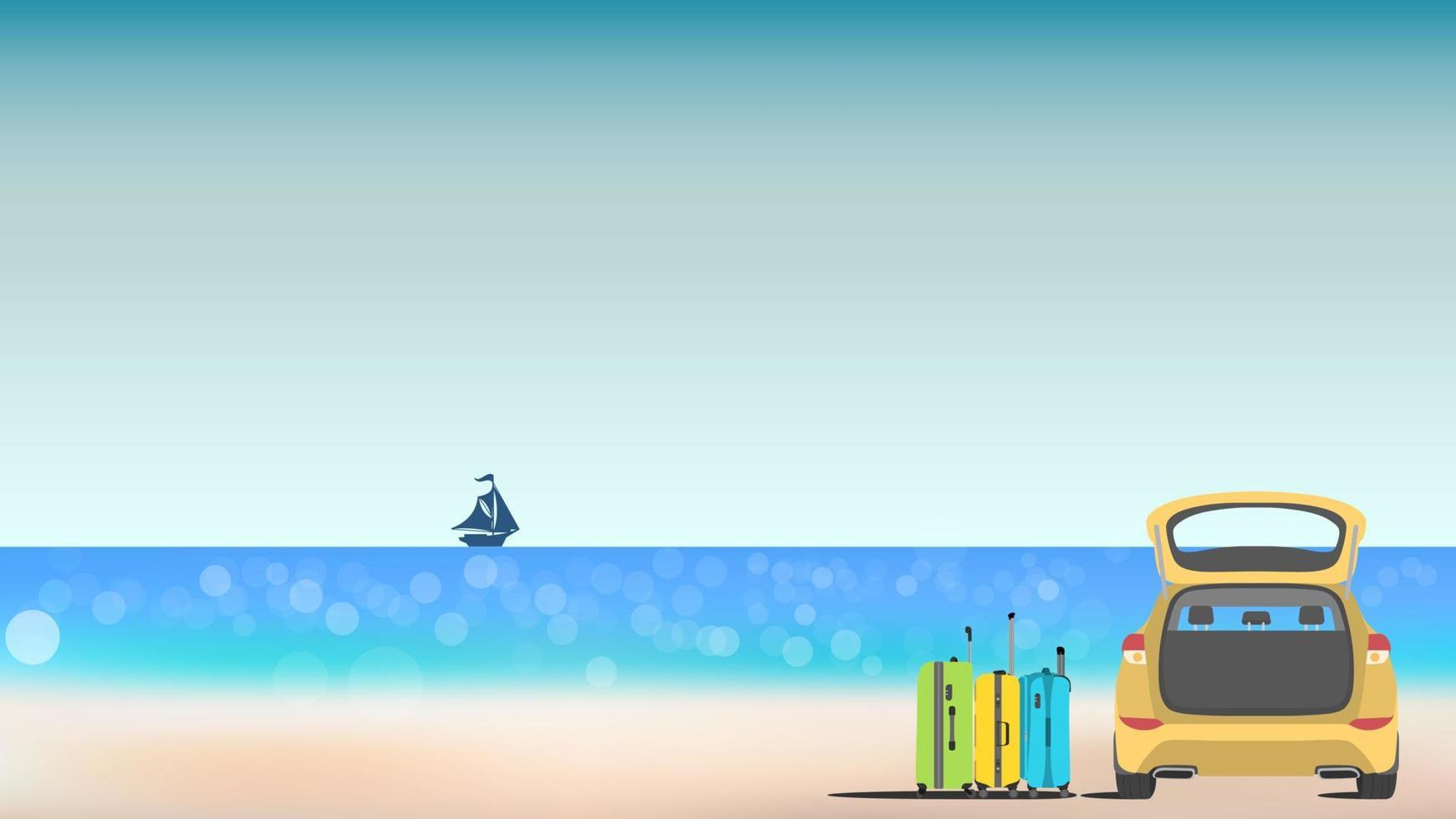 Suitcases and bags in beach. vector