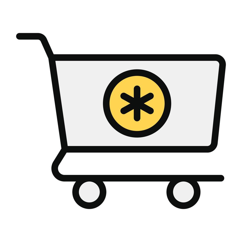 Pushcart with medical sign, pharmacy shopping icon vector