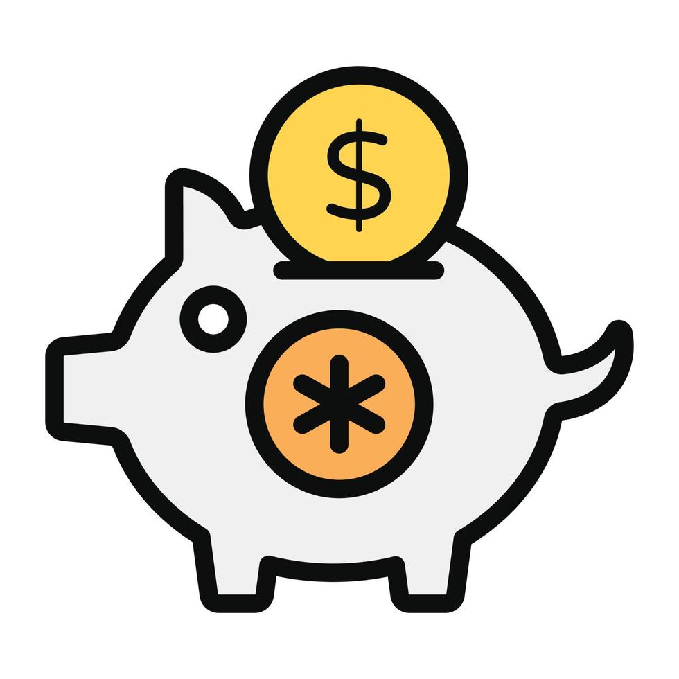 Piggy bank with dollar and medical sign, concept of medical savings icon vector