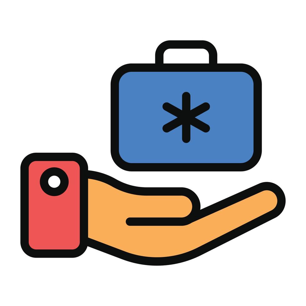 First aid kit in flat  icon, healthcare briefcase vector