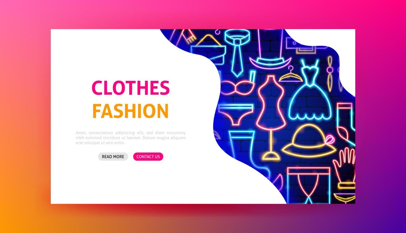 Clothes Fashion Neon Landing Page vector