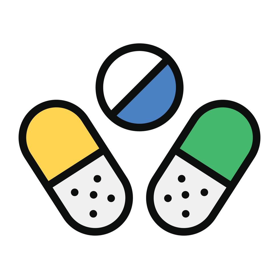 A medical pills icon, flat style of capsules with pill vector