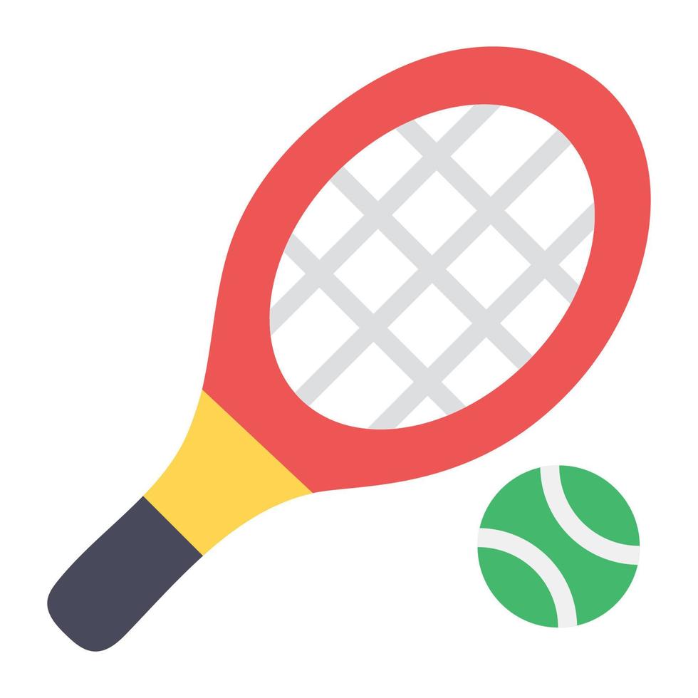 Racket with ball, long tennis icon in flat design. vector