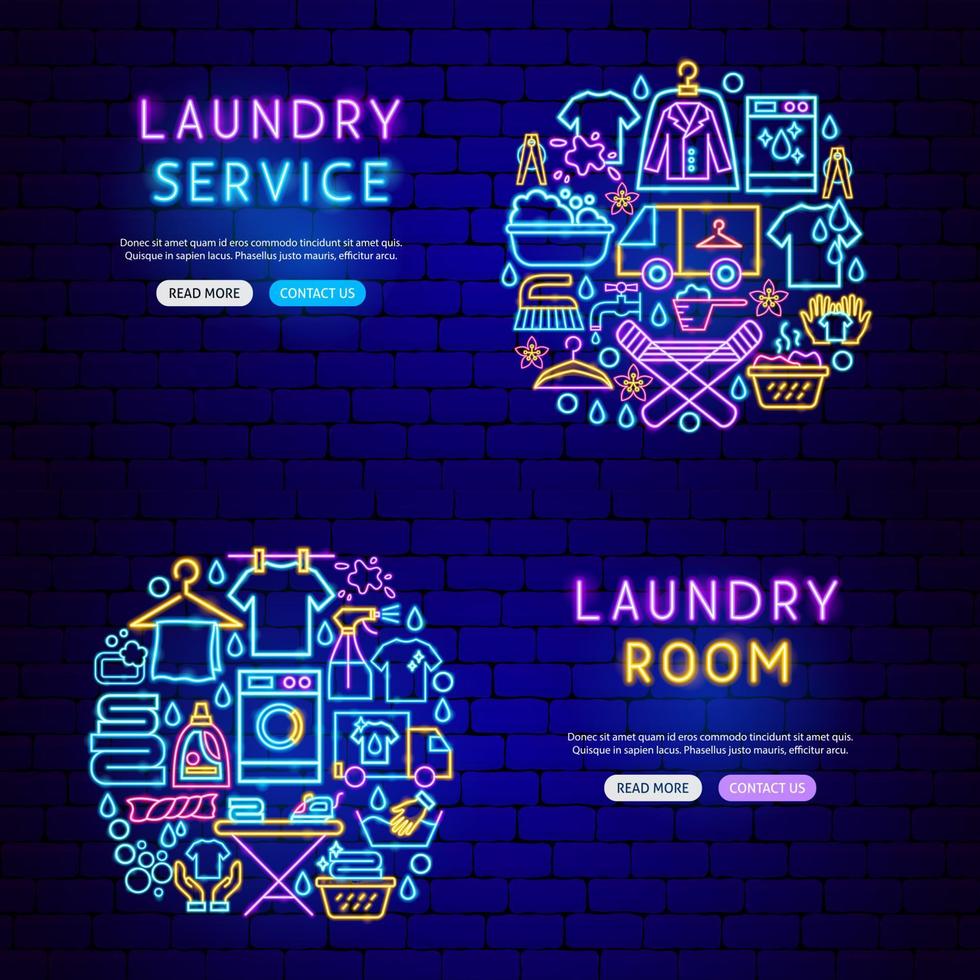 Laundry Neon Banners vector