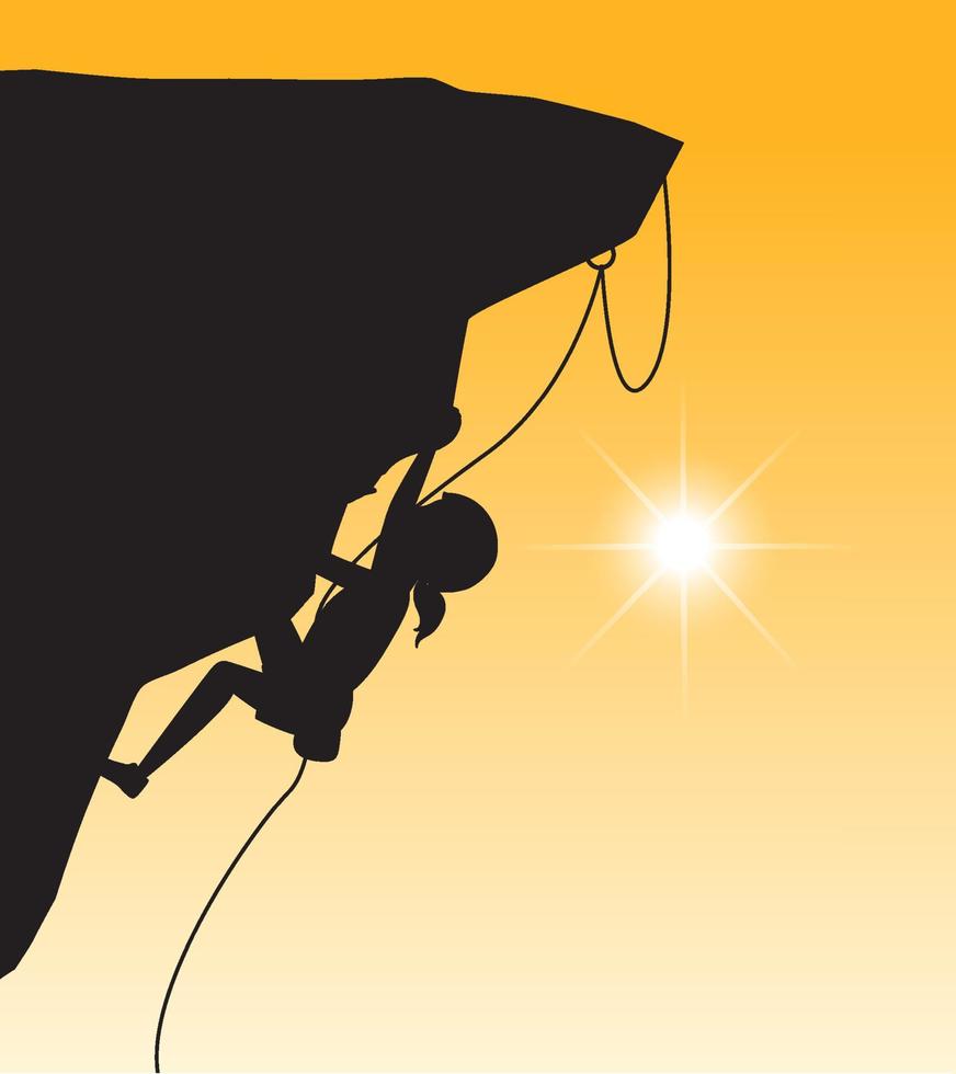 Flat silhouette rock climbing in nature background vector