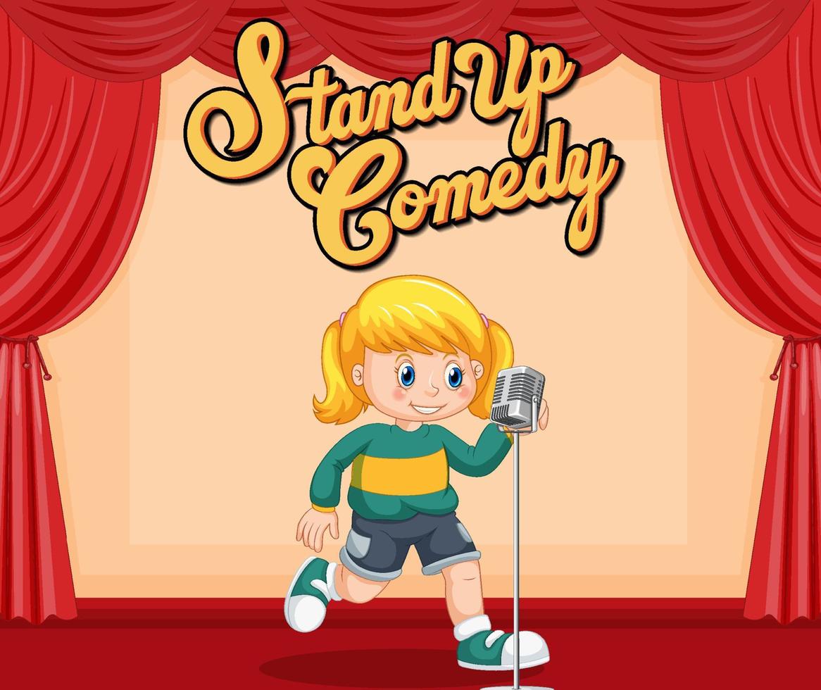 Little girl performing singing on stage vector