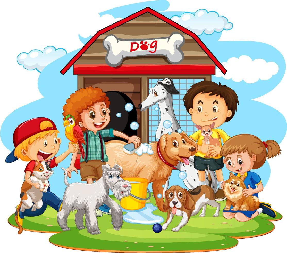 Happy family with their pets in cartoon style 5096729 Vector Art at Vecteezy