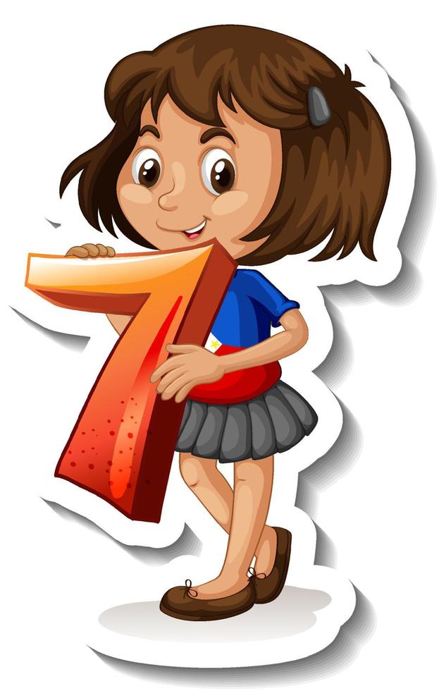 Student girl holding number seven vector