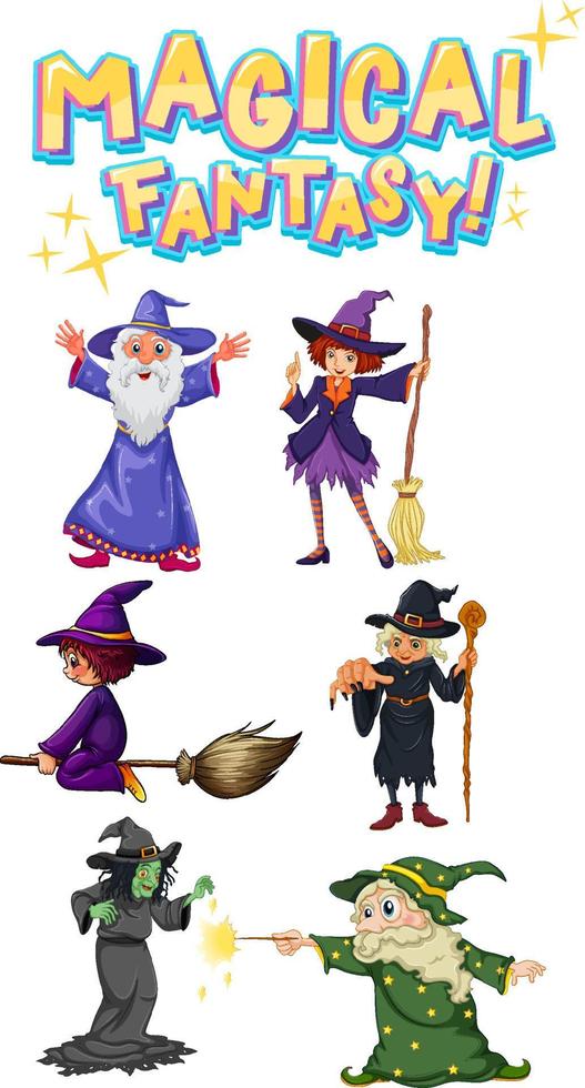 conjunto de diferentes personajes de dibujos animados de brujas y magos vector