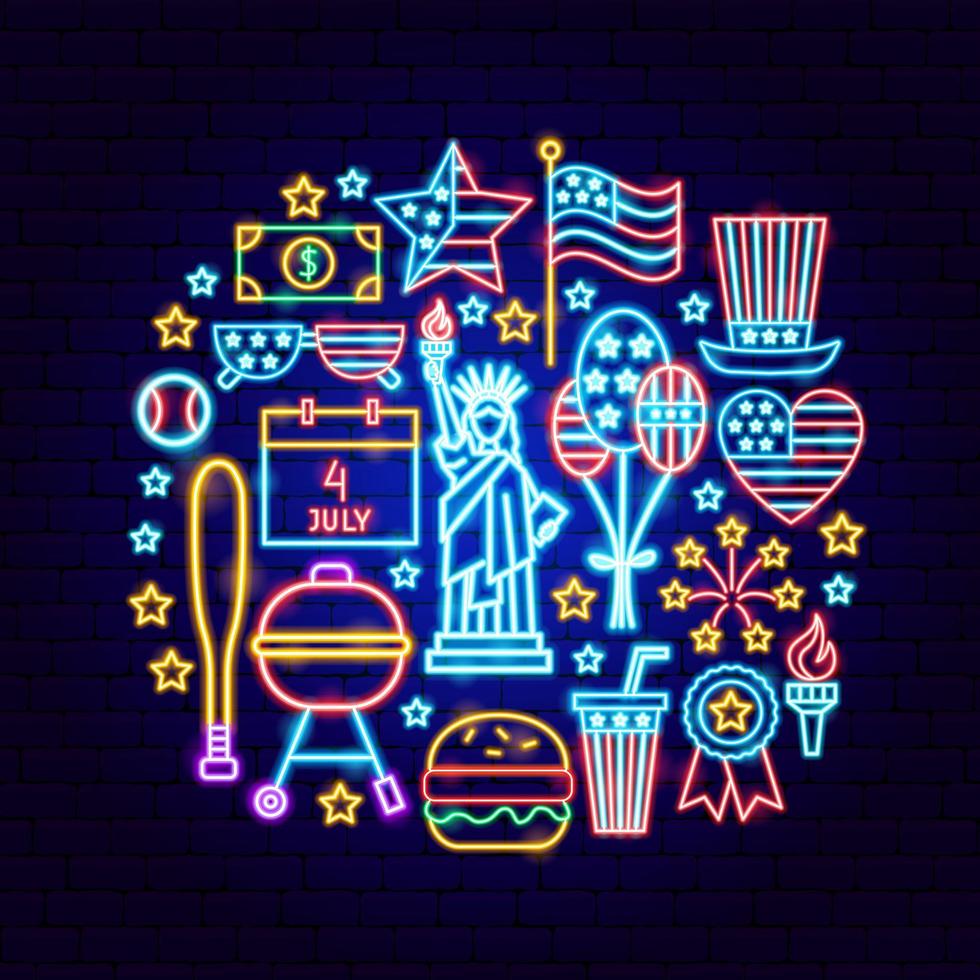 Fourth of July Neon Concept vector