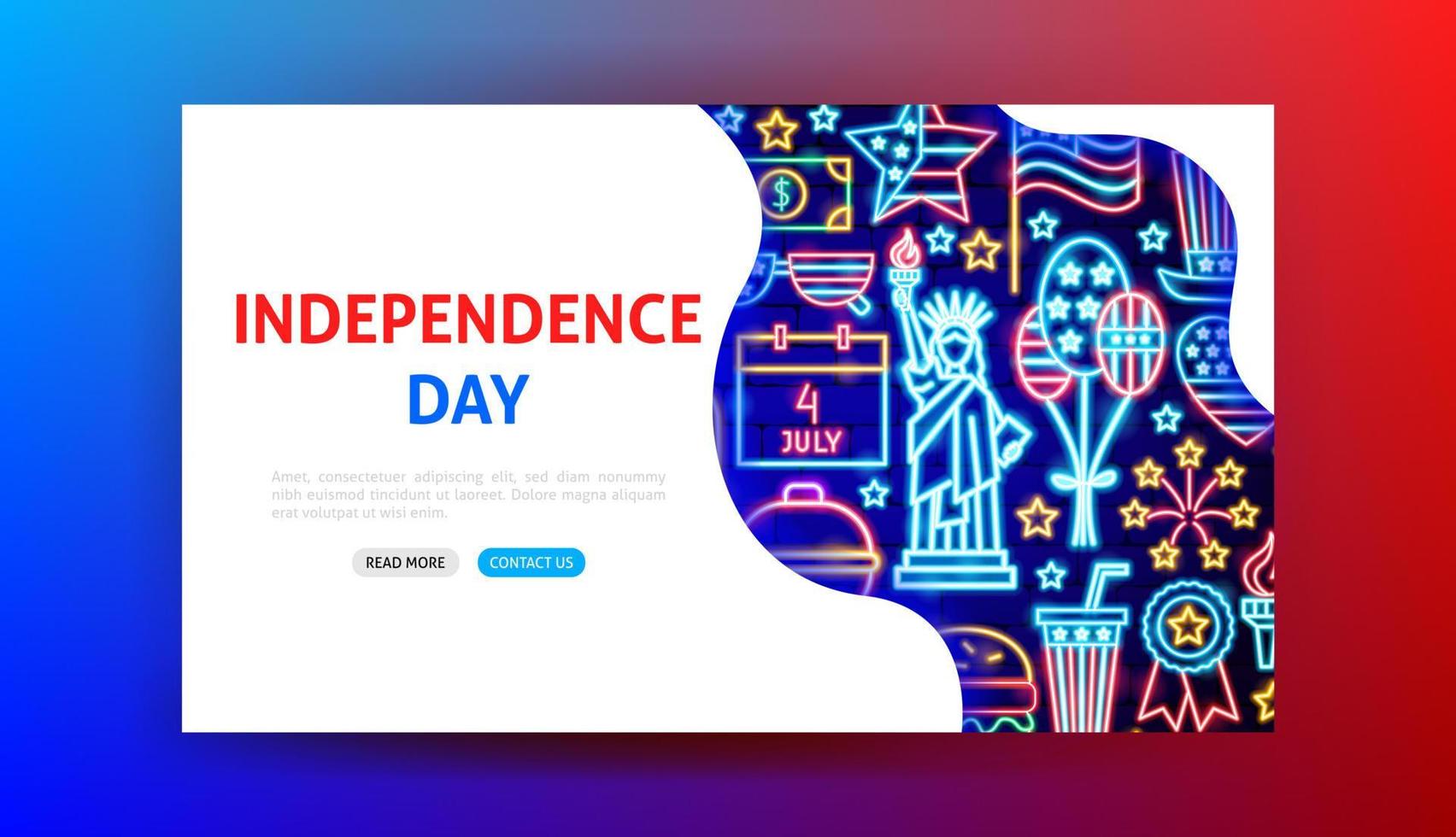 USA Independence Day Neon Landing Page vector