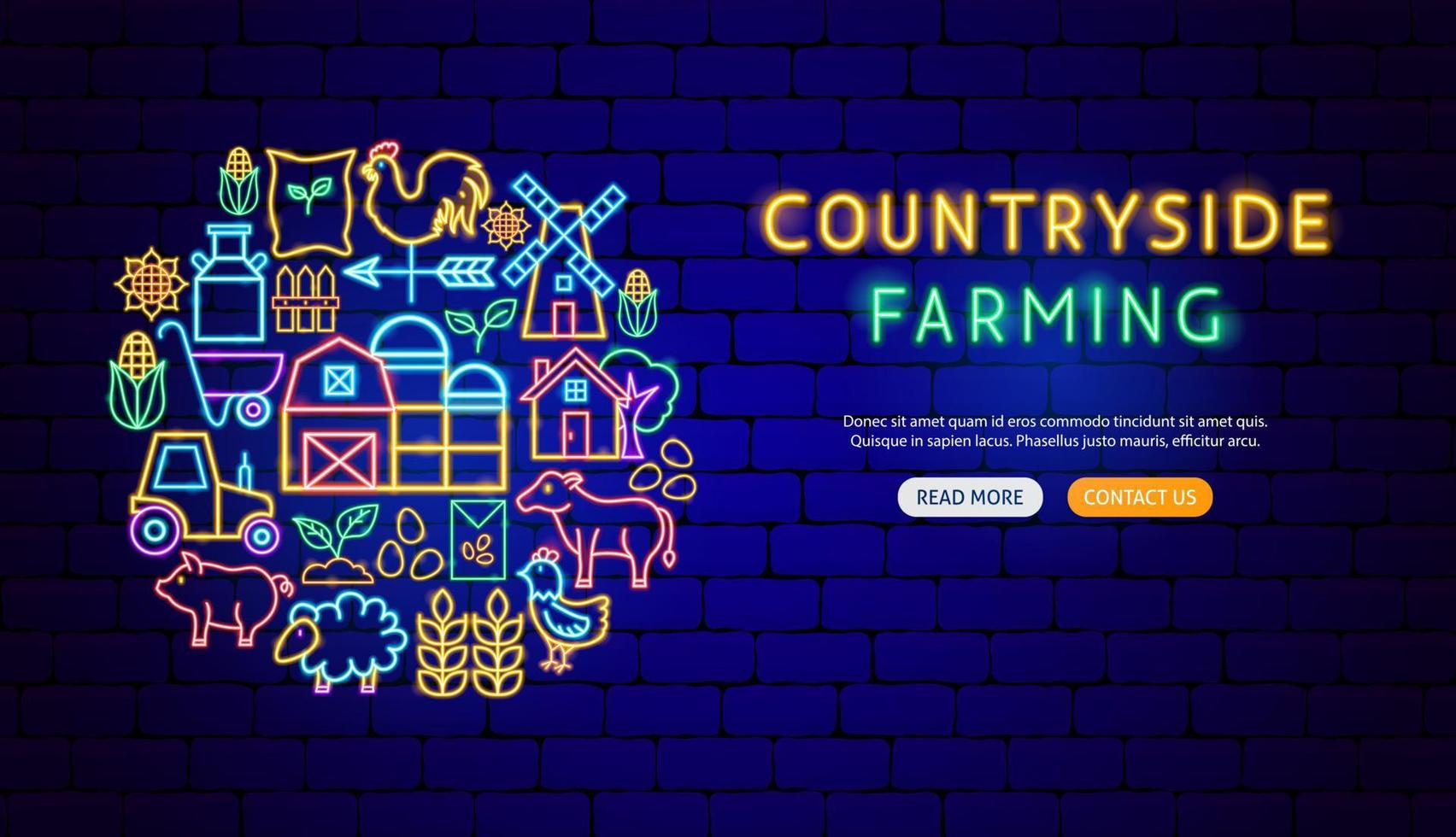 Farming Neon Banner Design vector