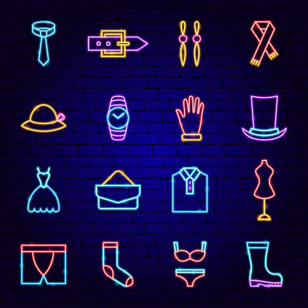 Fashion Clothing Neon Icons vector