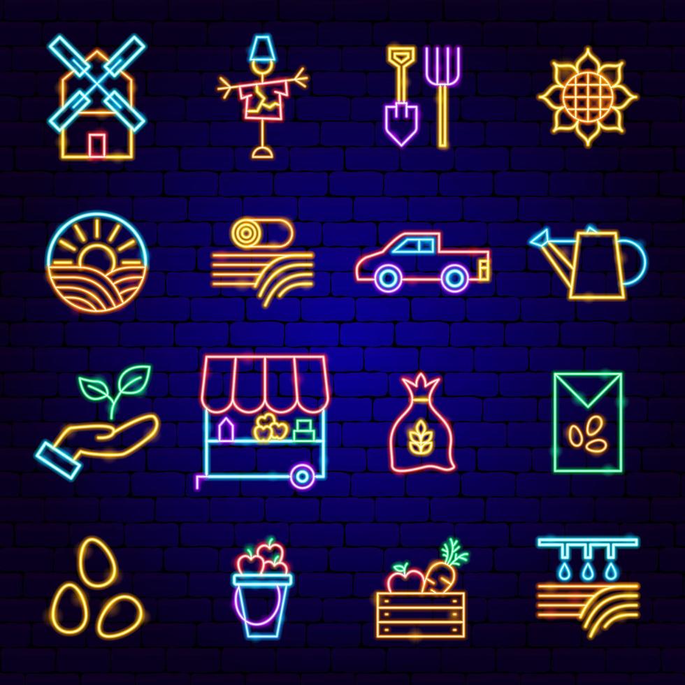Countryside Neon Icons vector