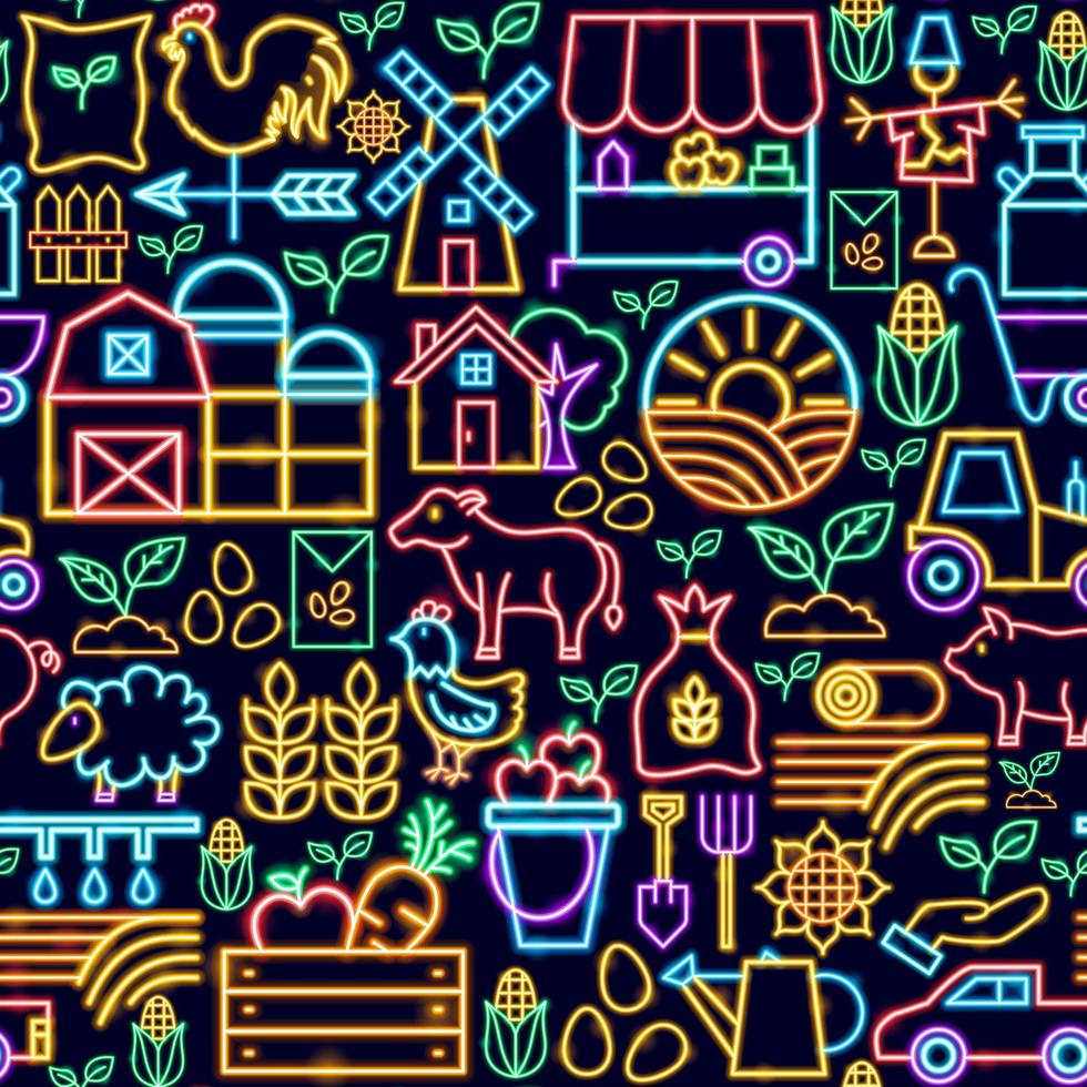 Farming Seamless Neon Pattern vector